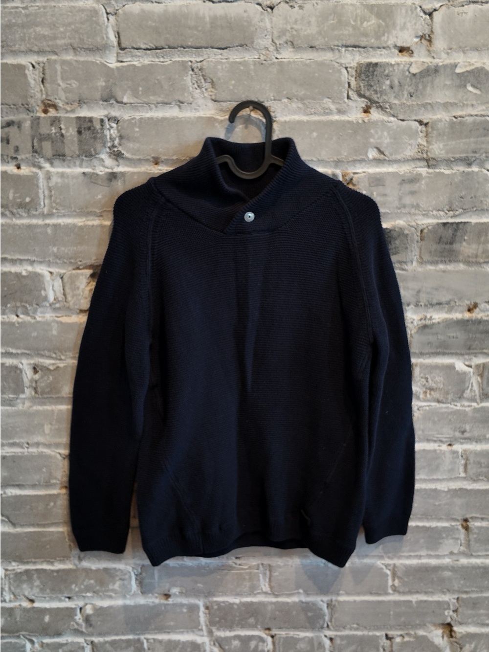 Zara Boys Navy Blue Ribbed Shawl Collar Snap Knit Sweater
